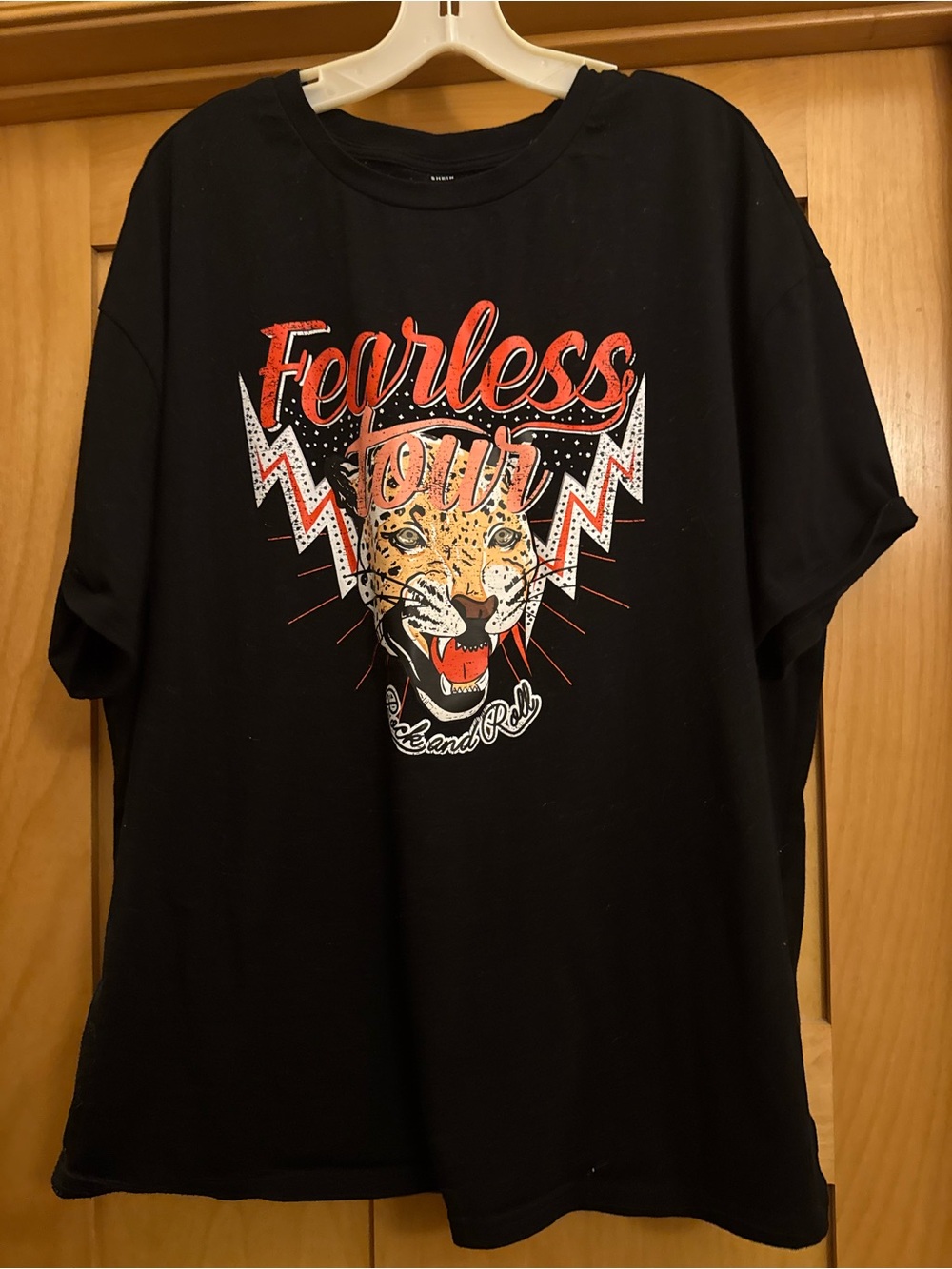 SHEIN Black Graphic Tee with Leopard and Red Accents